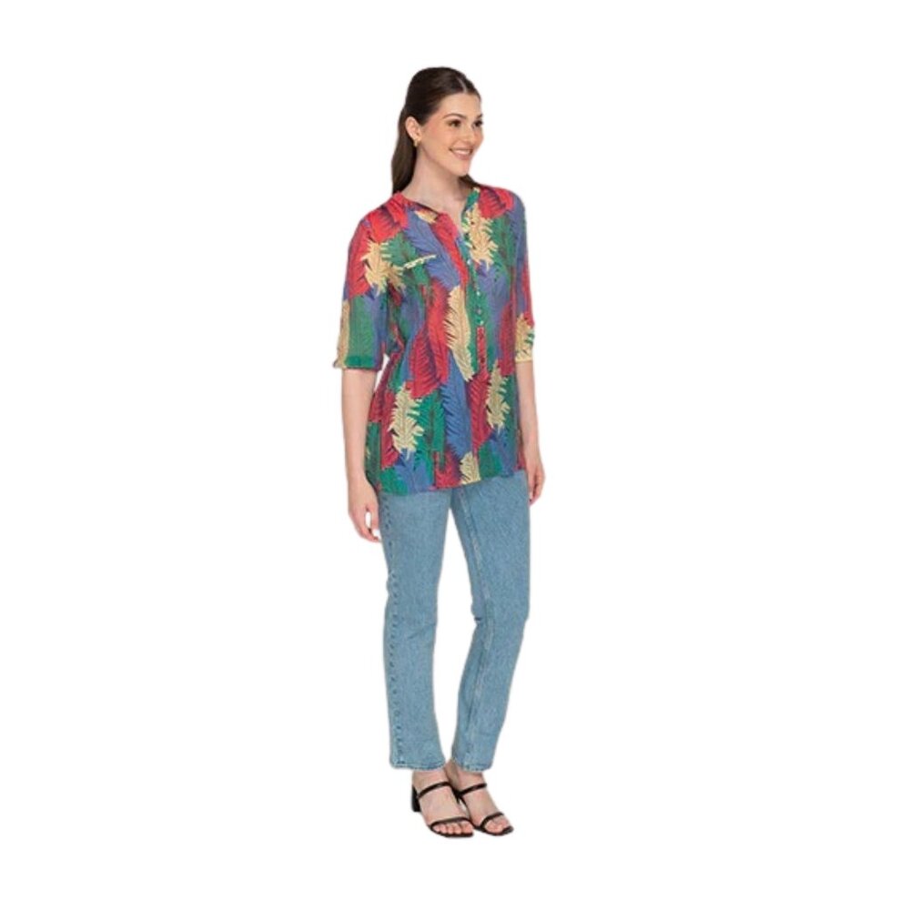 Leaf Patterned Button Top For Womens